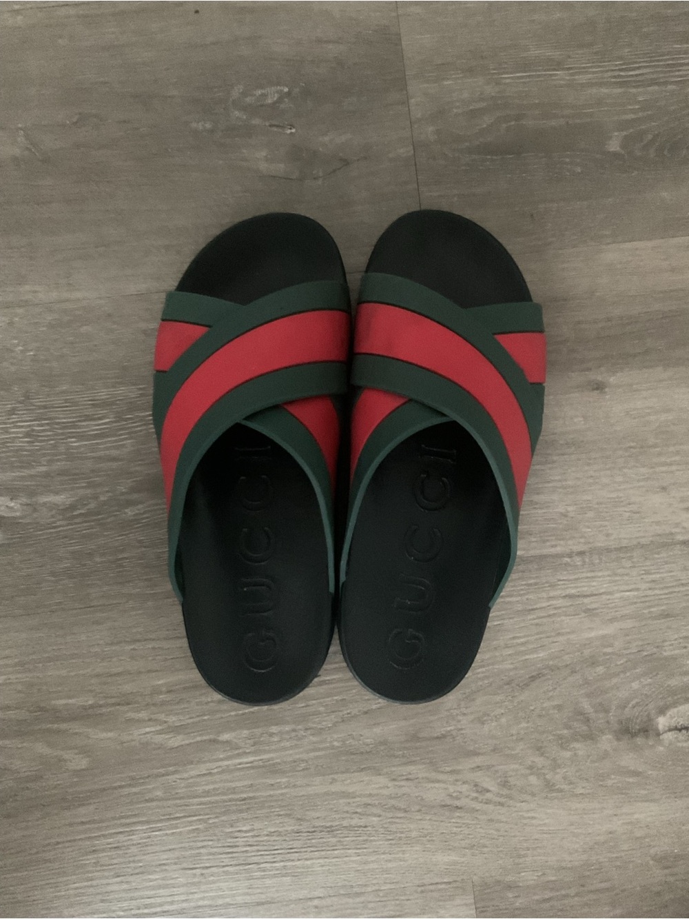 Cross Webbed Gucci Slides